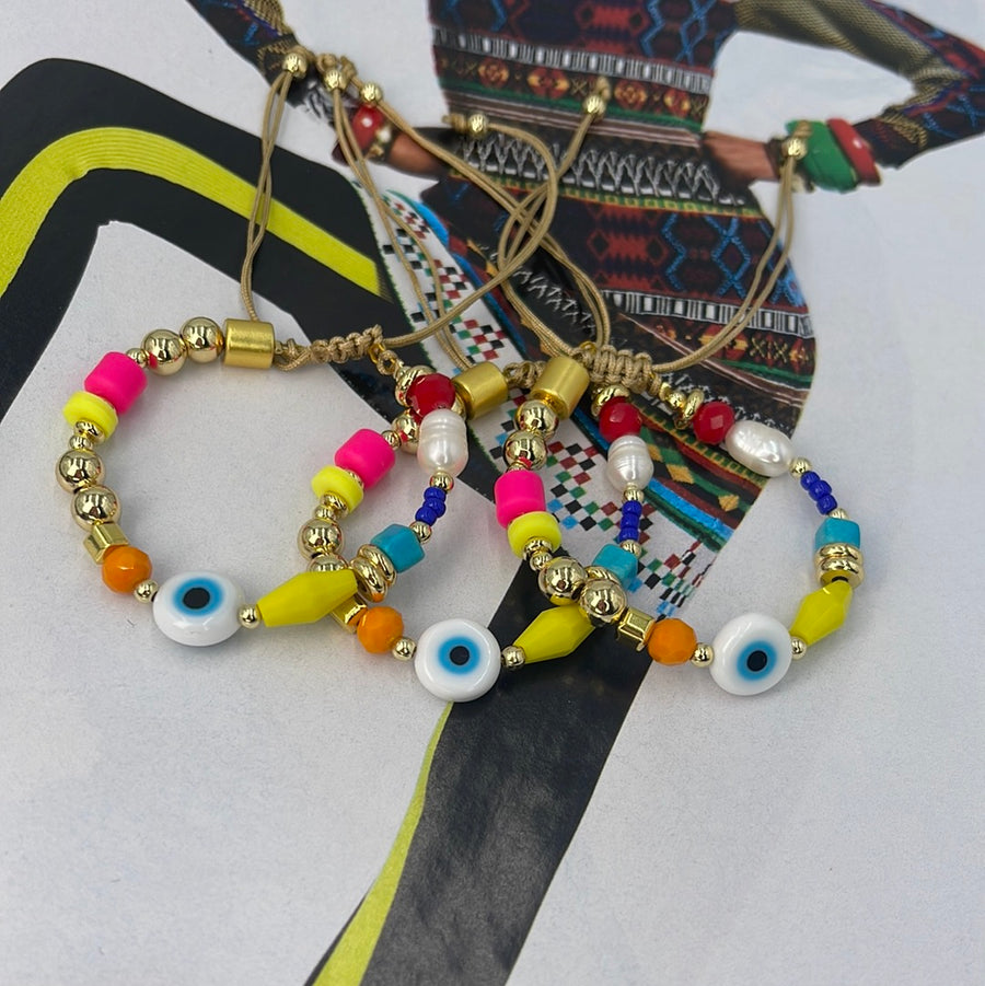 Evil Eye Neon Beads Bracelet