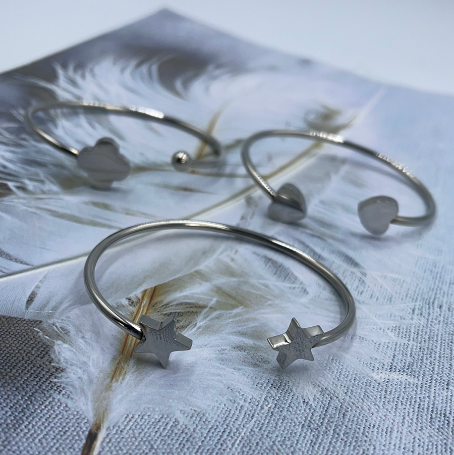 Bangle Bracelet with Shapes Silver