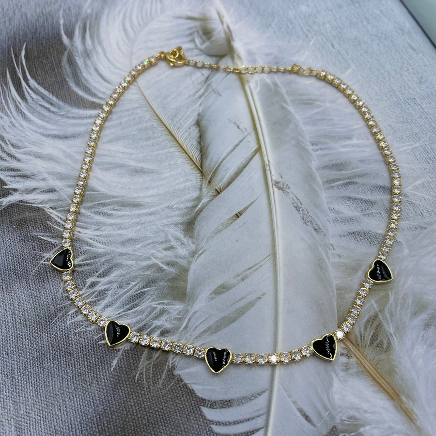 White Crystals Hearts Chokers