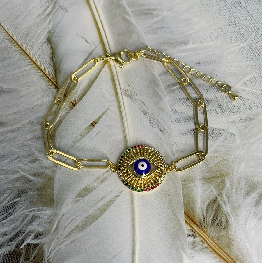 Paper Clip Evil Eye Bracelet