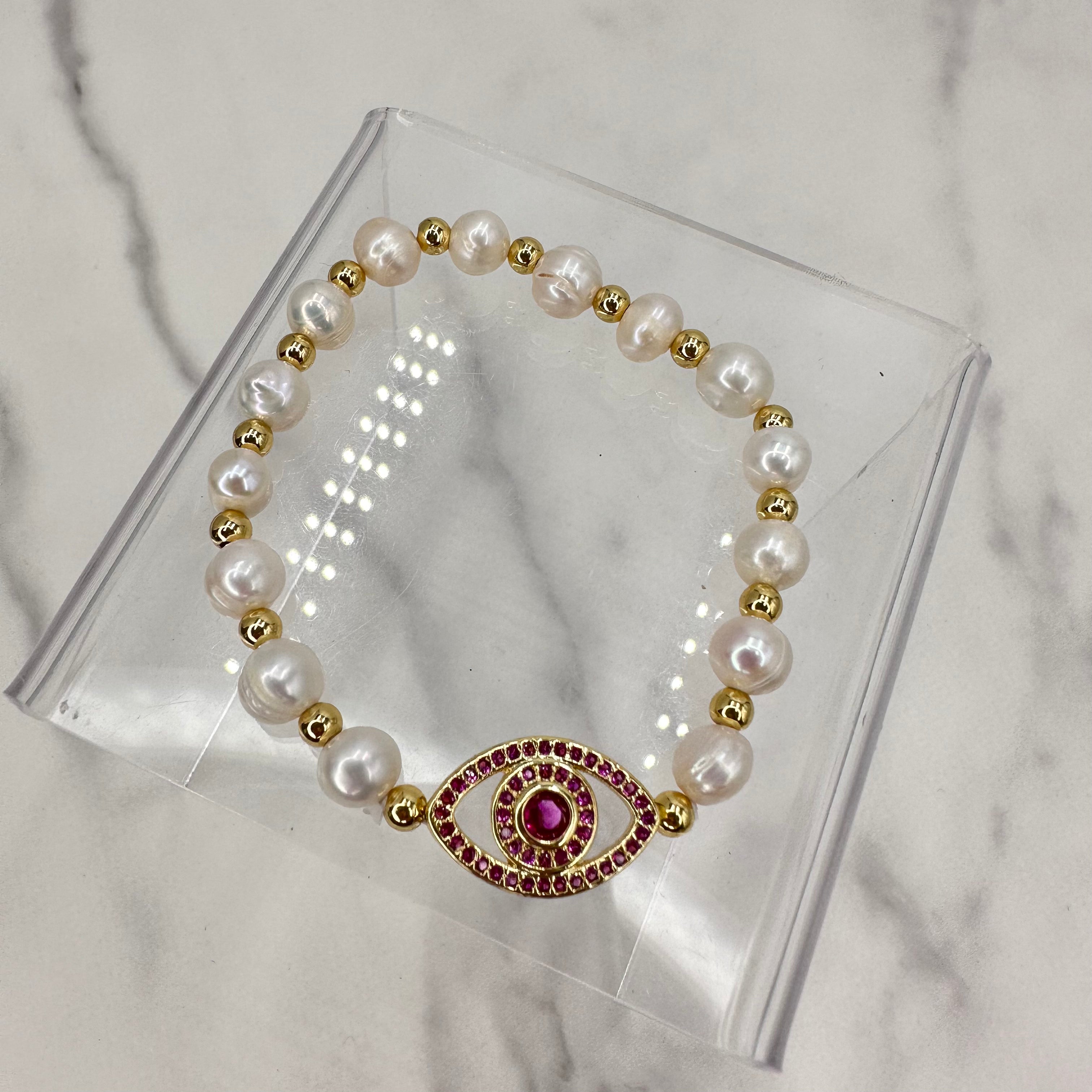 Pearl Evil Eye Full Zirconium Bracelet