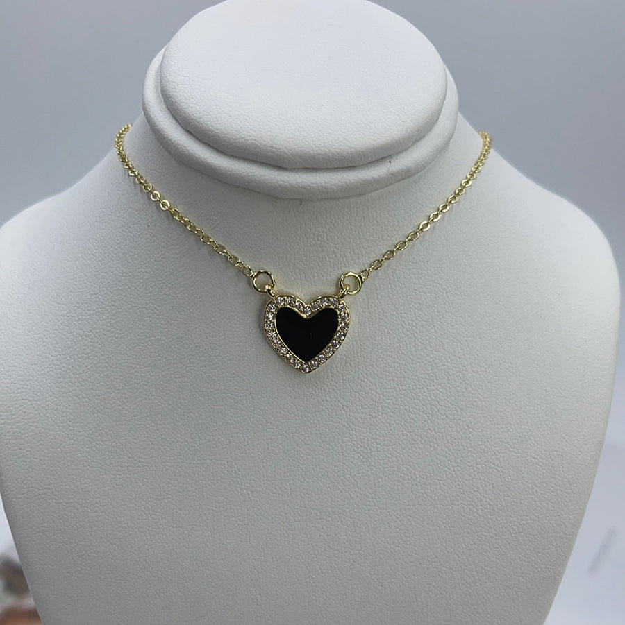 Zirconium Frame Heart Necklace Black