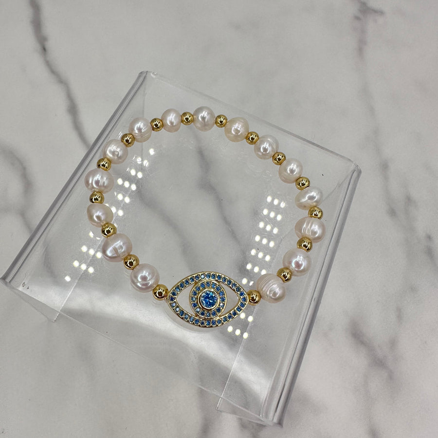 Pearl Evil Eye Full Zirconium Bracelet