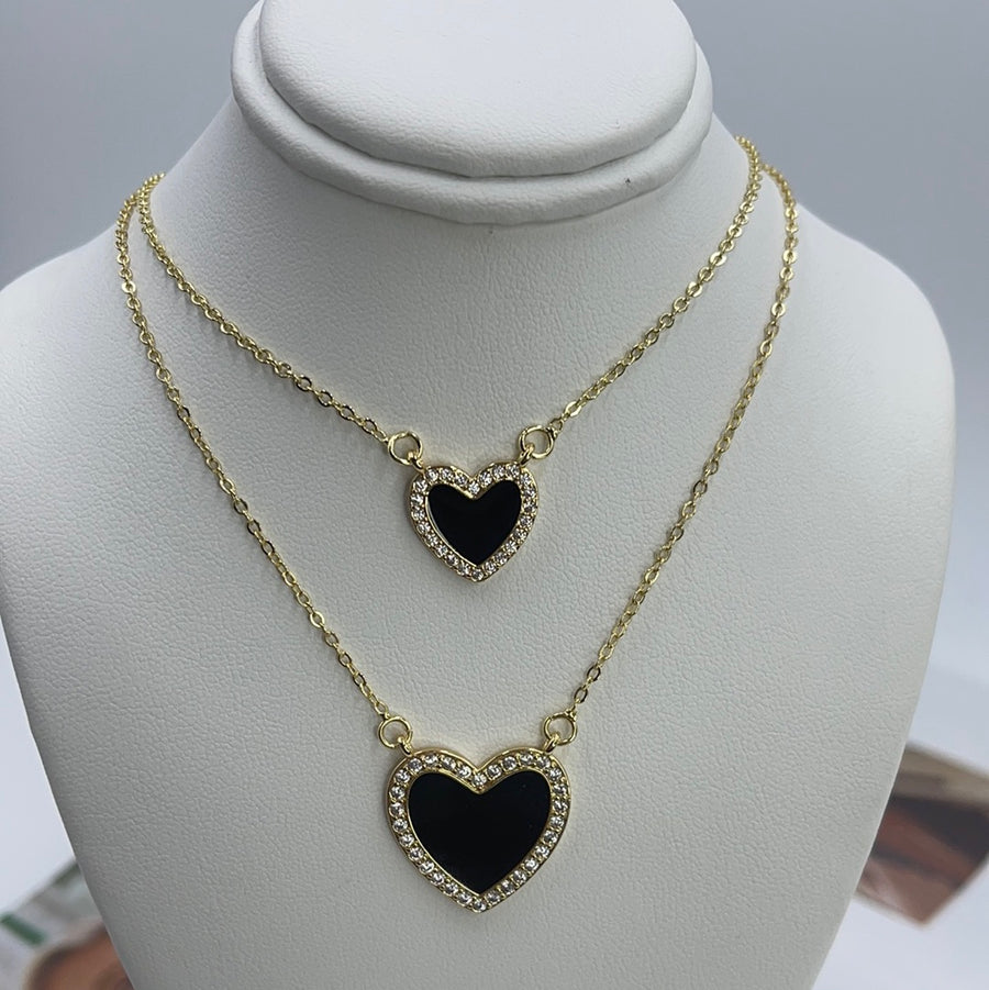 Zirconium Frame Heart Necklace Black