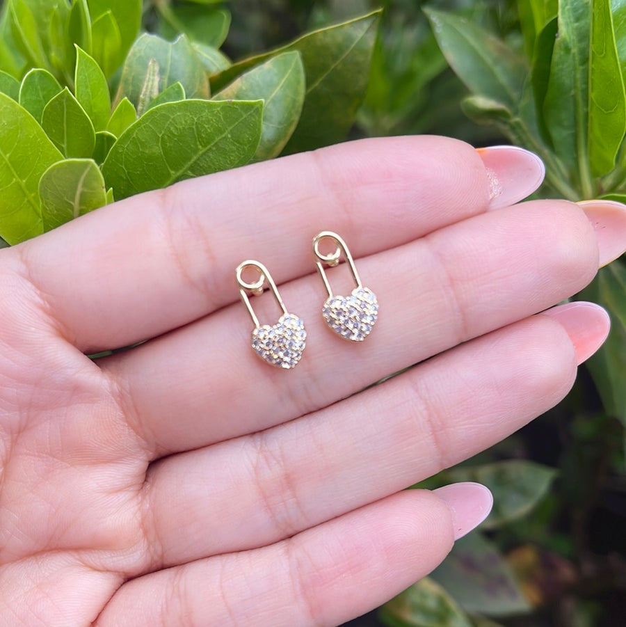 White Crystal Hearts Earrings