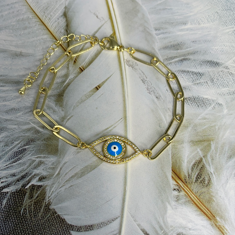 Paper Clip Evil Eye Bracelet