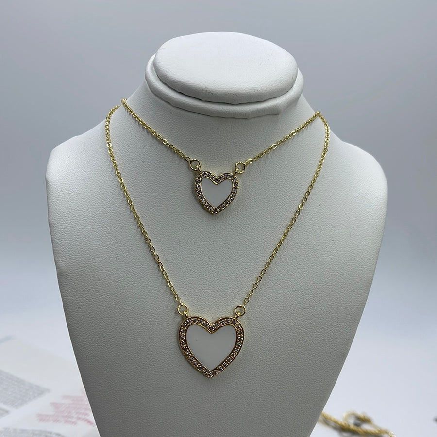 Zirconium Frame Heart Necklace White