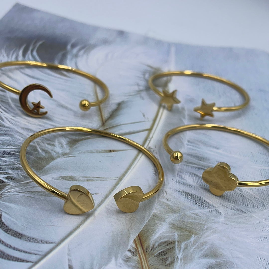 Bangle Bracelet with Shapes Gold